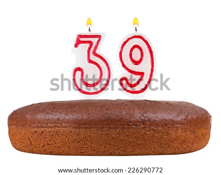 birthday cake with candles number 39 isolated on white background