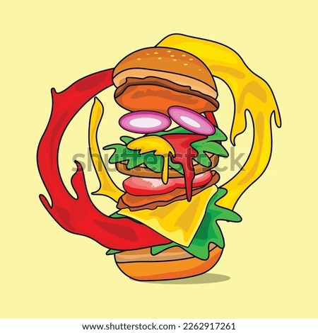 Burger with double beef ketchup and mustard illustration