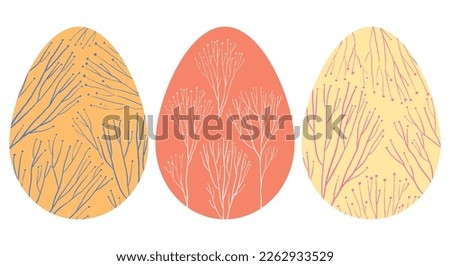 Set of Easter holiday eggs decorated of abstract flowers. Hand drawn vector illustration isolated on white. Gentle clip arts collection..