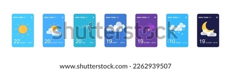Smartphone screens with banners and weather glass morphism icons. Design for mobile applications and web sites. Ui ux toolkit vector illustration. Royalty-Free Stock Photo #2262939507