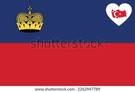 Map flag of Turkey inside a white heart shape on the flag of Liechtenstein