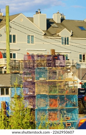 big cage for lobster industry in Portland Harbor and Downtown in Maine	