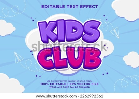 Editable text effect Kids Club Traditional Cartoon template style premium vector