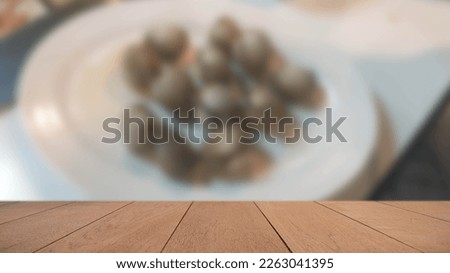 Empty Wood Plate Top Table On Food Background