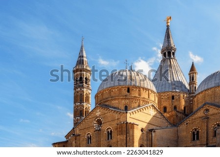 Pontifical Basilica of Saint Anthony of Padua (Basilica of Saint Anthony of Padua) in Padova, Veneto region, Italy. Side view of the walls and domes on a bright sunny day