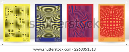 Abstract Poster Design with Optical Illusion Effect. Minimal Psychedelic Cover Page Collection. Neon Wave Lines Background. Fluid Stripes Art. Swiss Design. Vector Illustration for Report. Royalty-Free Stock Photo #2263051513