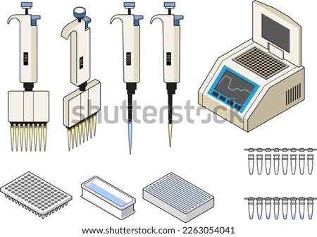PCR labware icon set,micropipette,thermal cycler,96well,microtube Royalty-Free Stock Photo #2263054041