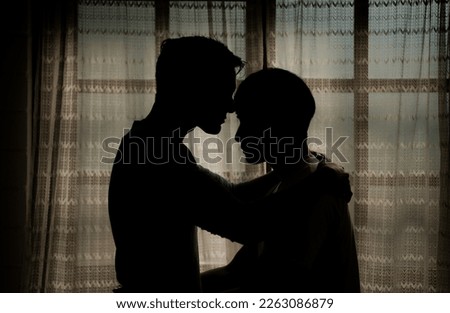 The shadow reflection of an LGBT couple in their private bedroom with a loving vibe between them. Royalty-Free Stock Photo #2263086879