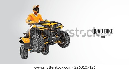Realistic silhouette of a ATV Quad bike, All-Terrain vehicle, isolated on white background. Rider jumps on quad bike. Vector illustration