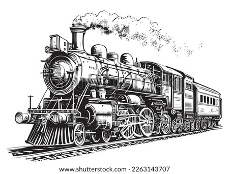 Steam Locomotive hand drawn sketch Vector illustration Transport Royalty-Free Stock Photo #2263143707