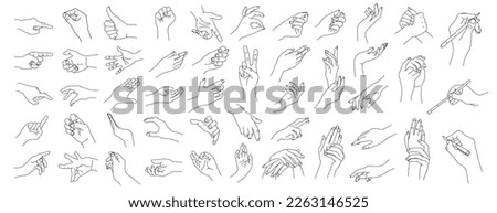 Hand icon in outline style. Vector illustration. wash hands, write, fist, hold, support, like, indicate, muzzle hand