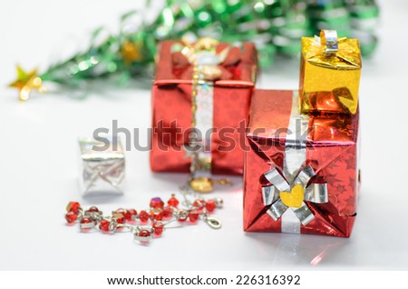 gift boxes and decorations on Christmas party