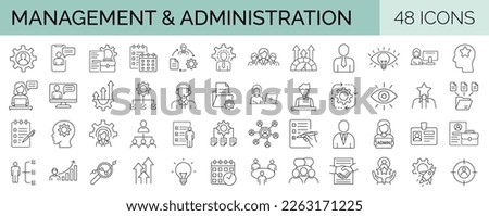 Set of 48 line icons related to management and administration. Editable stroke. Vector illustration Royalty-Free Stock Photo #2263171225