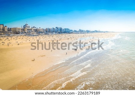 Scheveningen beach with Kurhaus landmark and sea, The Hague Netherlands Royalty-Free Stock Photo #2263179189