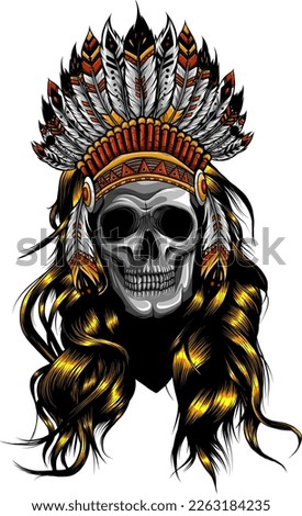 The cartoon of the scary silver skull head using the Indian hat for the mascot inspiration