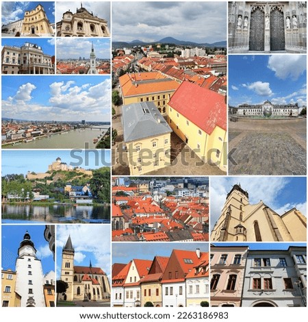Slovakia collage - photos set with travel places including Bratislava, Kosice, Trencin, Presov and Bardejov.