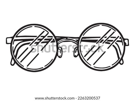 Glasses sketch clipart. Eyes accessory doodle isolated on white. Hand drawn vector illustration in retro style..