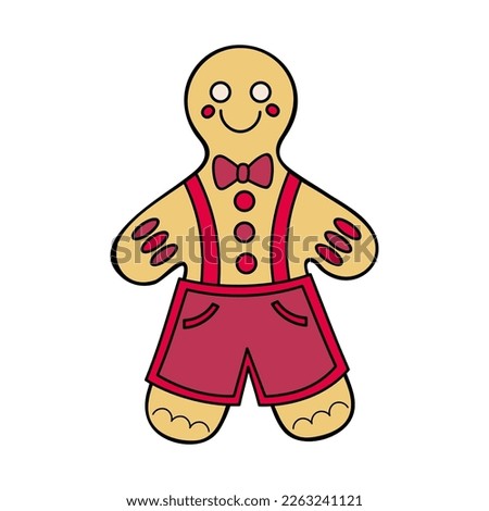 Gingerbread man gentleman in panties. Christmas sweet cookies. Happy New Year. Viva Mangenta. Hand drawn flat illustration.
