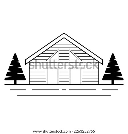 Hand drawn house and trees icon design. Flat icon. Luxury real estate icon.
