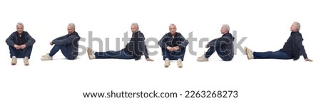 various poses of same man sitting on the floor on white background Royalty-Free Stock Photo #2263268273