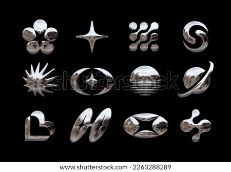 Set of chrome elements for design in Y2K style. Vector abstract shapes in retro futurism aesthetics Royalty-Free Stock Photo #2263288289