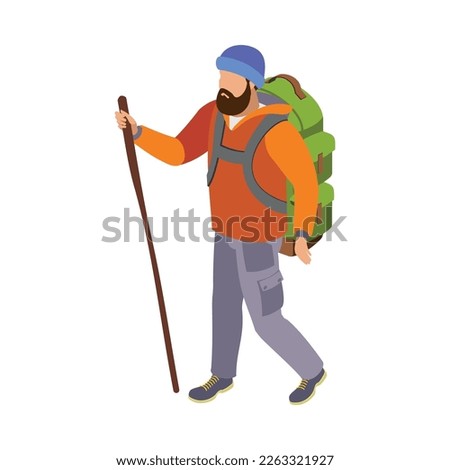 Hiking isometric icons composition with isolated view of adventure essentials on blank background vector illustration