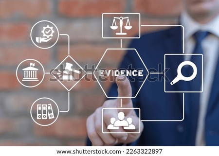 Detective using virtual touchscreen presses word: EVIDENCE. Concept of Evidence Law Justice Court Business. Detective work, crime investigation. Royalty-Free Stock Photo #2263322897