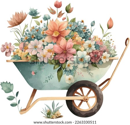 Vintage flower watercolor spring concept. Vintage flowers bouquet with spring flowers and leaves for invitation, greeting card, poster, frame, wedding, decoration and more. Royalty-Free Stock Photo #2263330511