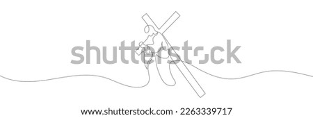 drawing of jesus christ carrying the cross drawn continuous line. Vector illustration
