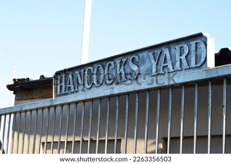 Hancock Yard metal gate sign in Wales