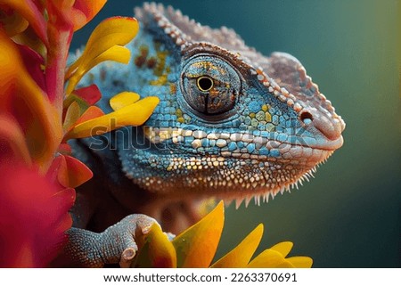 Chameleon on the flower. Beautiful extreme close-up. Royalty-Free Stock Photo #2263370691