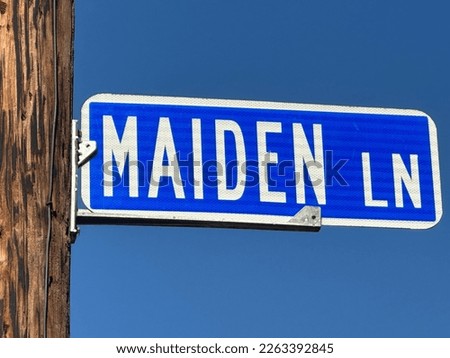 White text on bright blue background Maiden LN. lane street sign in Williamsport, Pennsylvania.