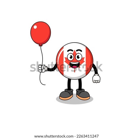 Cartoon of canada flag holding a balloon , character design