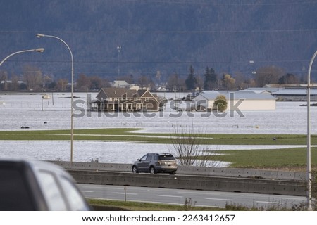 NOV 18, 2021 - ABBOTSFORD, BC, CANADA: Road closed signs due to infrastructure damage caused by flooding from heavy rain in the Fraser Valley. Royalty-Free Stock Photo #2263412657