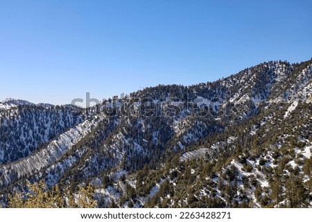 San Bernardino mountain with snow. Highway 18 in southern California USA.
