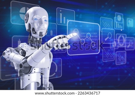 Robotic process automation.futuristic robot. humanoid robot. Concept of artificial intelligence, Ai. Royalty-Free Stock Photo #2263436717