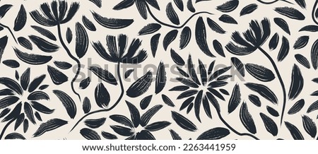 flowers hand drawn seamless pattern. ink brush texture.  Royalty-Free Stock Photo #2263441959