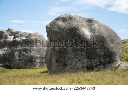 Detail of a boulder at Elephant Rocks, near `Ōamaru in Waitaki (New Zealand). Ancient natural limestone formations that look a lot like elephants and are a tourist attraction.