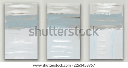 Minimalist watercolor, full-bodied brush strokes in the pastel colors, light blue, taupe, gray. Background template collection.