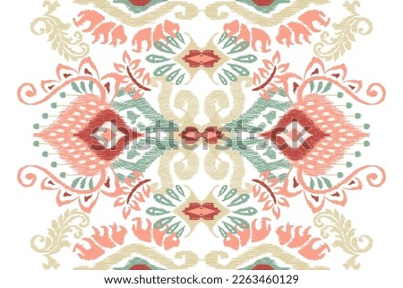 Ikat floral paisley embroidery on white background.geometric ethnic oriental pattern traditional.Aztec style abstract vector illustration.design for texture,fabric,clothing,wrapping,decoration,scarf. Royalty-Free Stock Photo #2263460129