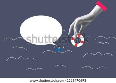 Drowning businessman getting lifebuoy from another businessman. Business help to survive, support, survival, investment concept. Eps10 illustration. Royalty-Free Stock Photo #2263470693
