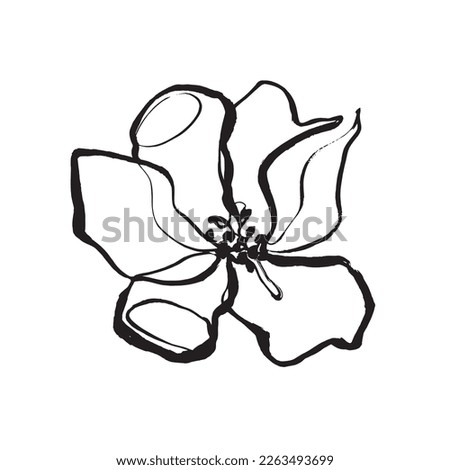 jasmine flower painting. hand drawn vector illustration. tree flower design. black and white freehand flower sketch. brush painted flower. Royalty-Free Stock Photo #2263493699