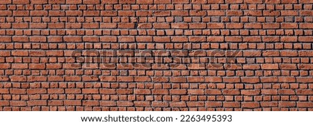 Old red brick wall background, wide panorama. Masonry wall, stonework Royalty-Free Stock Photo #2263495393