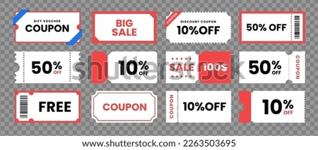 Various Coupon Promotion Illustration Set Ticket, Voucher, Discount Coupon, Gift Voucher Vector Drawing. Royalty-Free Stock Photo #2263503695