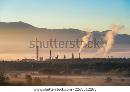 view of a chemica plant inside a rural environment, Val d'Agri, Basilicata, 