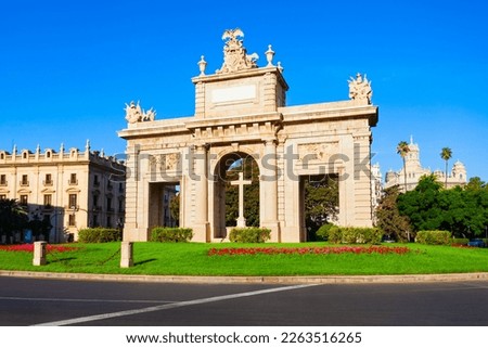 Porta de la Mar or Sea Gate in Valencia. Valencia is the third most populated municipality in Spain. Royalty-Free Stock Photo #2263516265