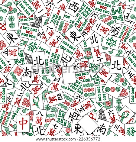 Vector seamless pattern with mahjong tiles on white background