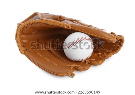 Leather baseball glove with ball isolated on white Royalty-Free Stock Photo #2263590149