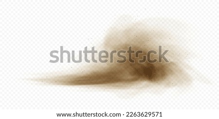 Brown dusty cloud or dry sand flying with a gust of wind. Sandstorm realistic texture with small particles or grains of sand. Vector realistic illustration Royalty-Free Stock Photo #2263629571