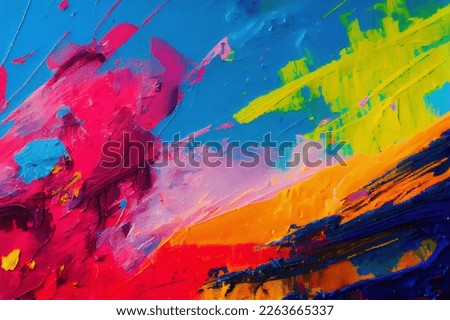 Abstract colorful oil painting on canvas. Oil paint texture with brush and palette knife strokes. Modern art, cover design concept Royalty-Free Stock Photo #2263665337